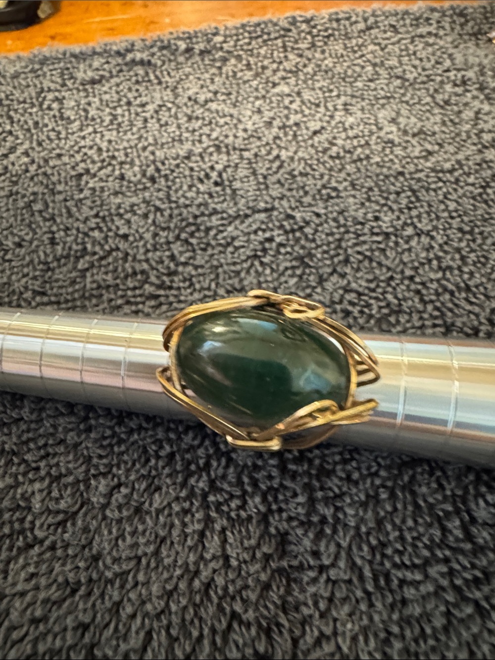Gold-Tone Wire Wrapped Green Cabochon Statement Ring